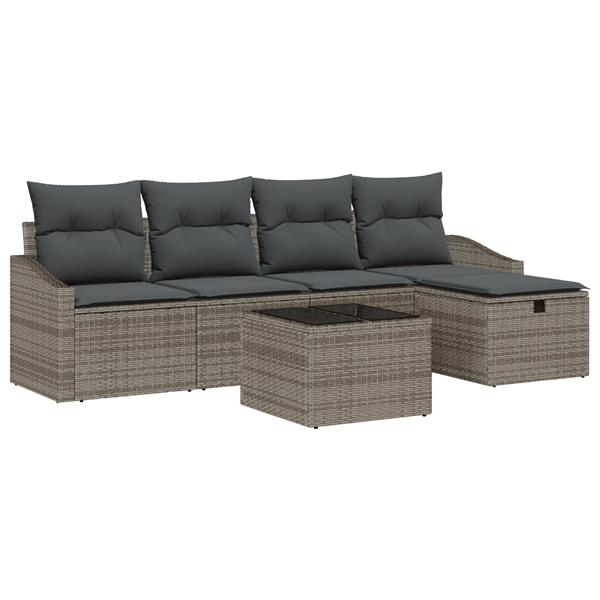 Grote foto vidaxl tuin sofa set met kussen 6 pcs grijs 55 x 55 x 37 cm poly riet tuin en terras tuinmeubelen