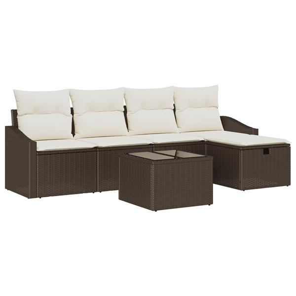 Grote foto vidaxl tuin sofa set met kussen 6 pcs bruin 55 x 55 x 37 cm poly riet tuin en terras tuinmeubelen