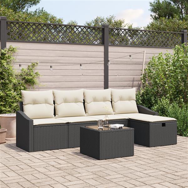 Grote foto vidaxl tuin sofa set met kussen 6 pcs zwart 55 x 55 x 37 cm poly riet tuin en terras tuinmeubelen