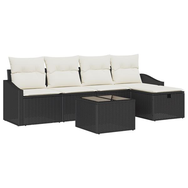 Grote foto vidaxl tuin sofa set met kussen 6 pcs zwart 55 x 55 x 37 cm poly riet tuin en terras tuinmeubelen