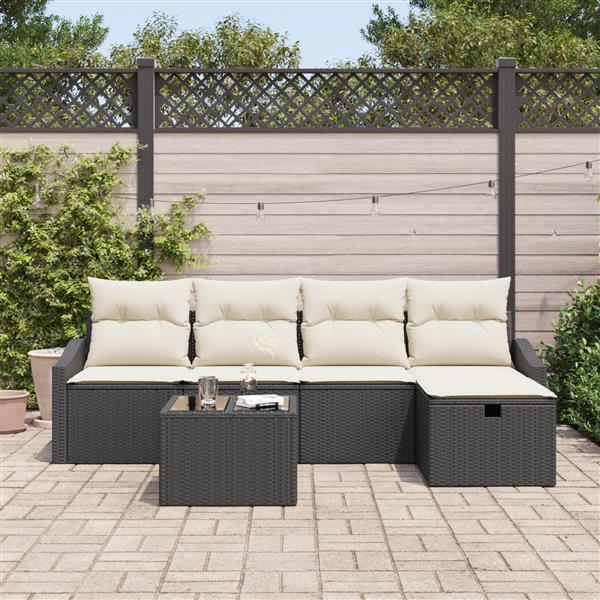 Grote foto vidaxl tuin sofa set met kussen 6 pcs zwart 55 x 55 x 37 cm poly riet tuin en terras tuinmeubelen