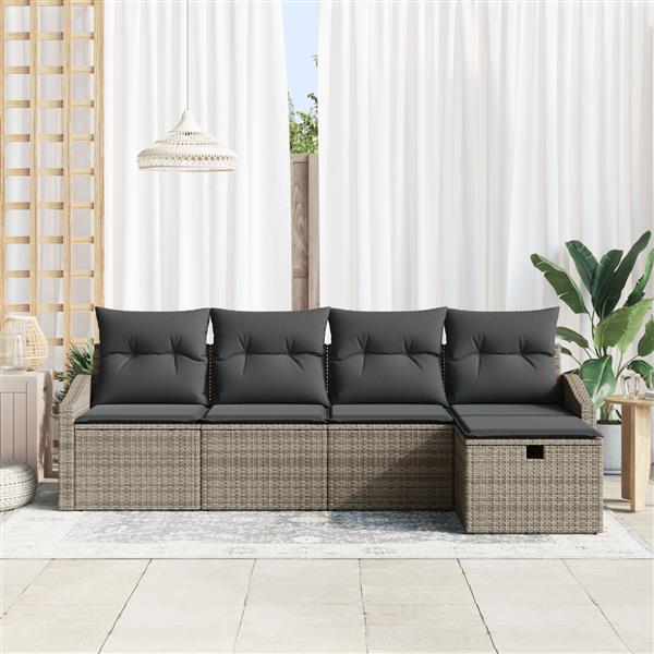 Grote foto vidaxl tuin sofa set 5 pcs grijs 233 x 117 x 85 cm poly riet tuin en terras tuinmeubelen