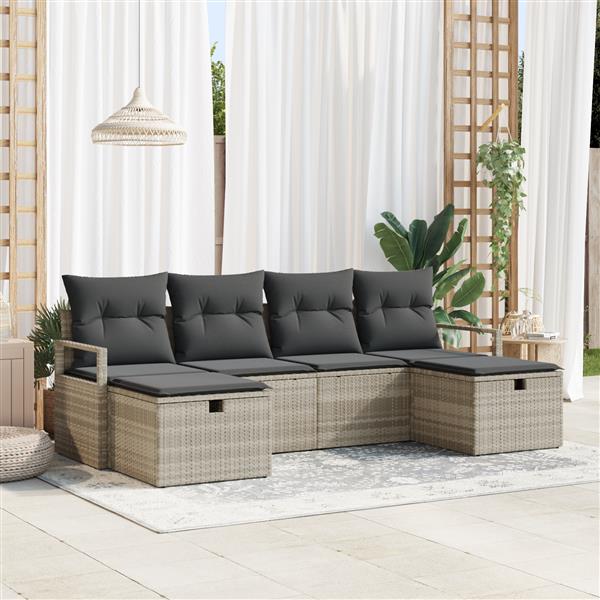 Grote foto vidaxl tuin sofa set met kussen met opslag 6 pcs lichtgrijs poly riet tuin en terras tuinmeubelen
