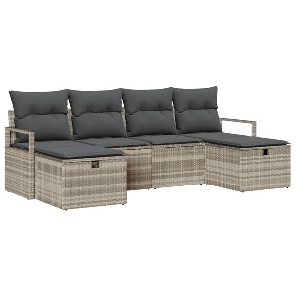 Grote foto vidaxl tuin sofa set met kussen met opslag 6 pcs lichtgrijs poly riet tuin en terras tuinmeubelen