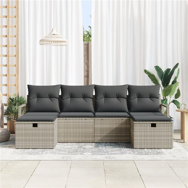 Grote foto vidaxl tuin sofa set met kussen met opslag 6 pcs lichtgrijs poly riet tuin en terras tuinmeubelen