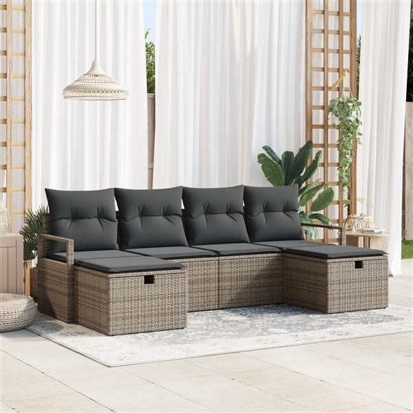 Grote foto vidaxl tuin sofa set met kussen met opslag 6 pcs grijs poly riet tuin en terras tuinmeubelen