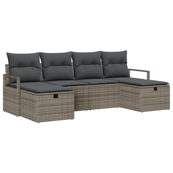 Grote foto vidaxl tuin sofa set met kussen met opslag 6 pcs grijs poly riet tuin en terras tuinmeubelen