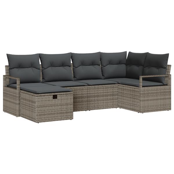 Grote foto vidaxl tuin sofa set met kussen met opslag 6 pcs grijs poly riet tuin en terras tuinmeubelen