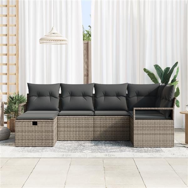 Grote foto vidaxl tuin sofa set met kussen met opslag 6 pcs grijs poly riet tuin en terras tuinmeubelen