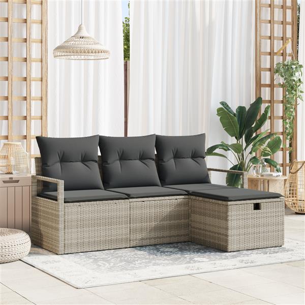 Grote foto vidaxl tuin sofa set met kussen met opslag 4 pcs lichtgrijs poly riet tuin en terras tuinmeubelen