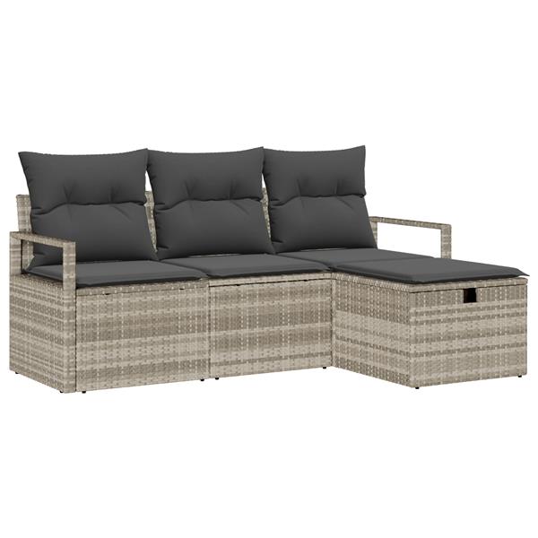 Grote foto vidaxl tuin sofa set met kussen met opslag 4 pcs lichtgrijs poly riet tuin en terras tuinmeubelen