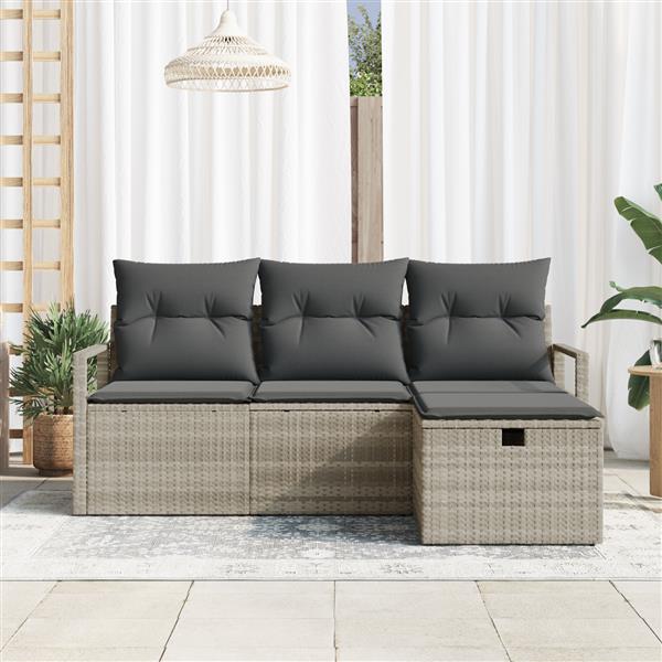 Grote foto vidaxl tuin sofa set met kussen met opslag 4 pcs lichtgrijs poly riet tuin en terras tuinmeubelen