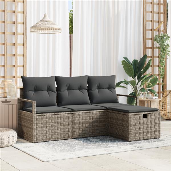 Grote foto vidaxl tuin sofa set met kussen met opslag 4 pcs grijs poly riet tuin en terras tuinmeubelen