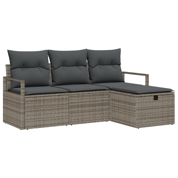 Grote foto vidaxl tuin sofa set met kussen met opslag 4 pcs grijs poly riet tuin en terras tuinmeubelen