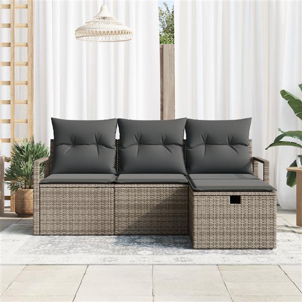 Grote foto vidaxl tuin sofa set met kussen met opslag 4 pcs grijs poly riet tuin en terras tuinmeubelen