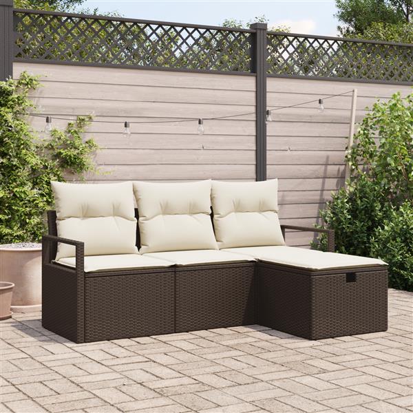 Grote foto vidaxl tuin sofa set met kussen met opslag 4 pcs bruin poly riet tuin en terras tuinmeubelen