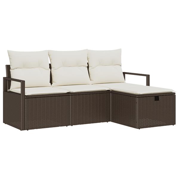 Grote foto vidaxl tuin sofa set met kussen met opslag 4 pcs bruin poly riet tuin en terras tuinmeubelen
