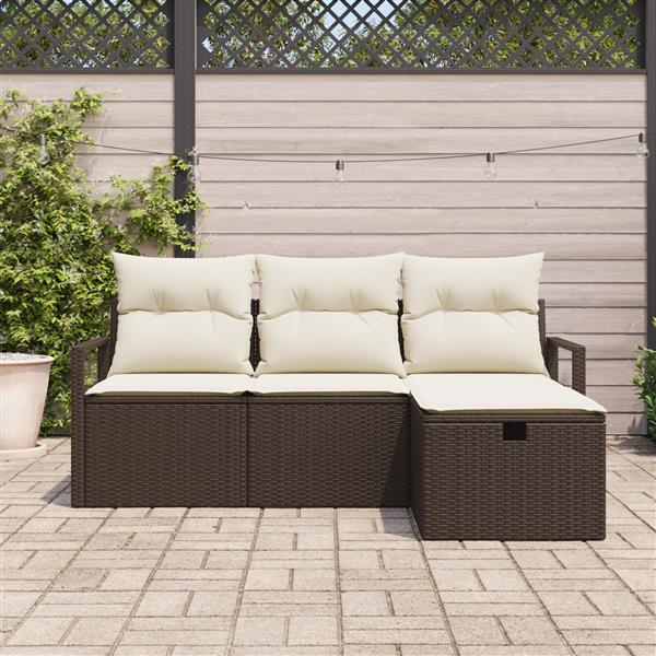 Grote foto vidaxl tuin sofa set met kussen met opslag 4 pcs bruin poly riet tuin en terras tuinmeubelen