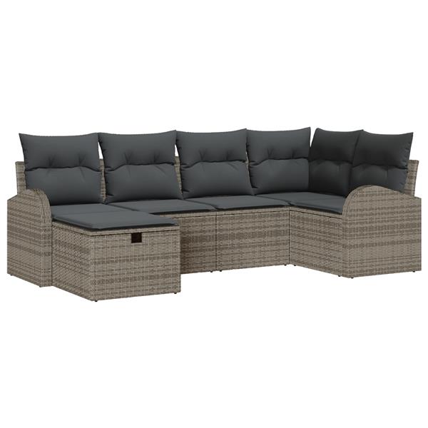 Grote foto vidaxl tuin sofa set met kussen met opslag 6 pcs grijs poly riet tuin en terras tuinmeubelen