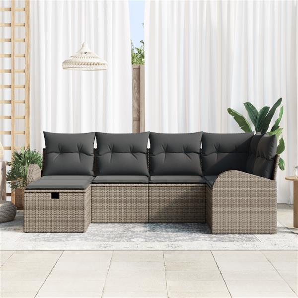 Grote foto vidaxl tuin sofa set met kussen met opslag 6 pcs grijs poly riet tuin en terras tuinmeubelen