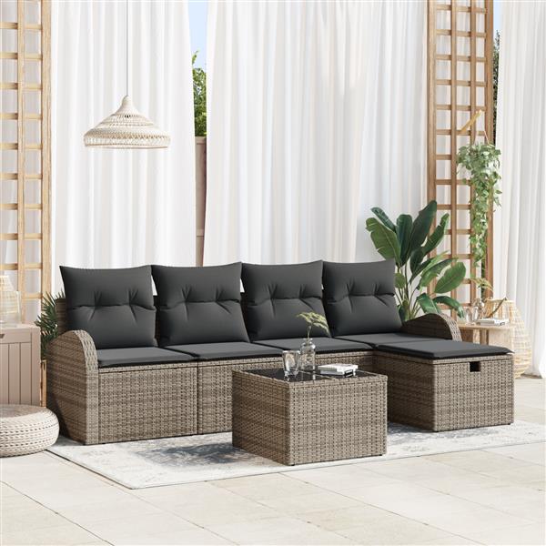 Grote foto vidaxl tuin sofa set met kussen met opslag 6 pcs grijs poly riet tuin en terras tuinmeubelen