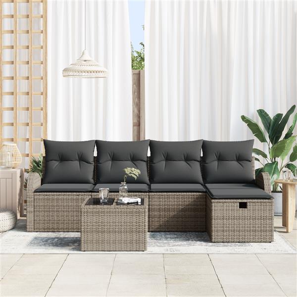 Grote foto vidaxl tuin sofa set met kussen met opslag 6 pcs grijs poly riet tuin en terras tuinmeubelen