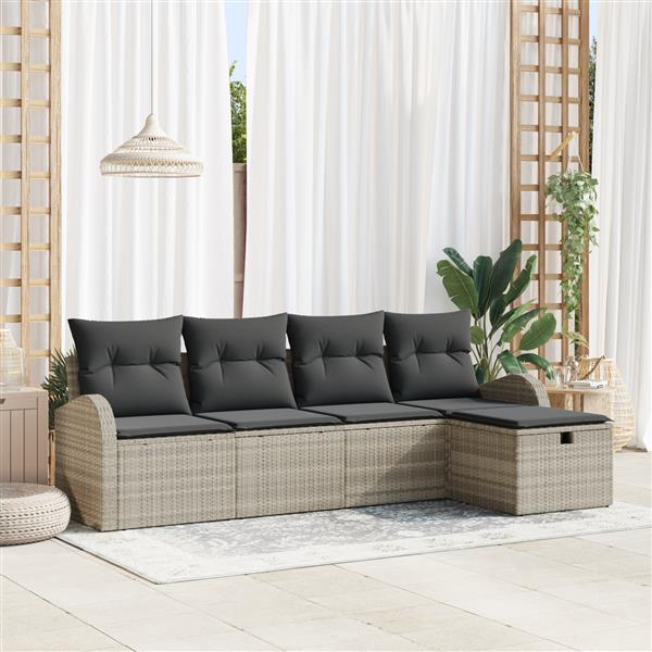 Grote foto vidaxl tuin sofa set met kussen met opslag 5 pcs lichtgrijs poly riet tuin en terras tuinmeubelen