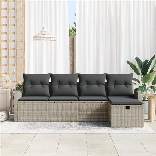 Grote foto vidaxl tuin sofa set met kussen met opslag 5 pcs lichtgrijs poly riet tuin en terras tuinmeubelen