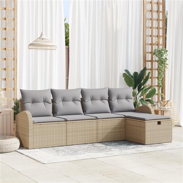 Grote foto vidaxl tuin sofa set met kussen met opslag 5 pcs beige poly riet tuin en terras tuinmeubelen