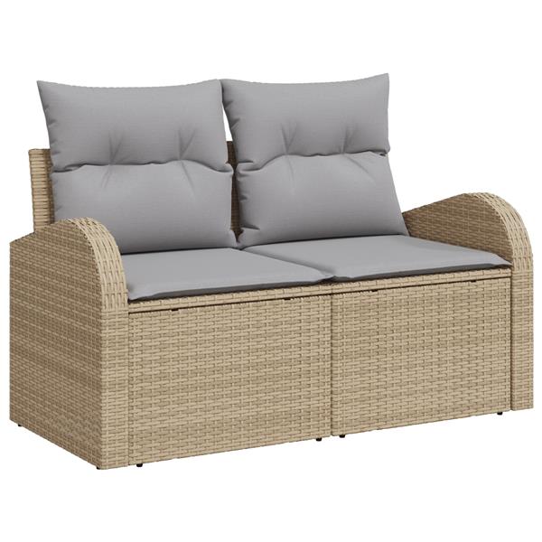 Grote foto vidaxl tuin sofa set met kussen met opslag 5 pcs beige poly riet tuin en terras tuinmeubelen