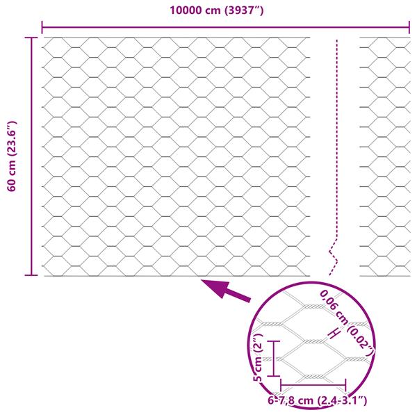 Grote foto vidaxl hexagon hek zilver 0.6 x 100 m gegalvaniseerd staal tuin en terras hekken en schuttingen