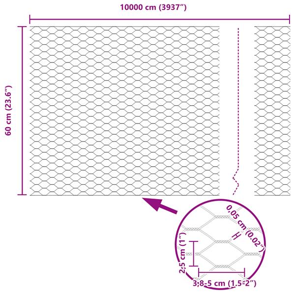 Grote foto vidaxl hexagon hek zilver 0.6 x 100 m gegalvaniseerd staal tuin en terras hekken en schuttingen