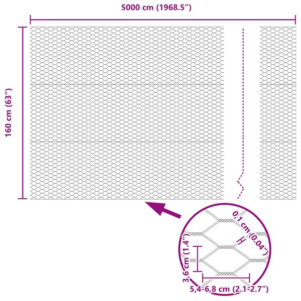 Grote foto vidaxl hexagon hek grijs 1.6 x 50 m staal tuin en terras hekken en schuttingen