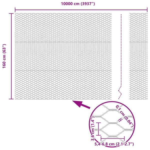 Grote foto vidaxl hexagon hek groen 1.6 x 100 m staal tuin en terras hekken en schuttingen