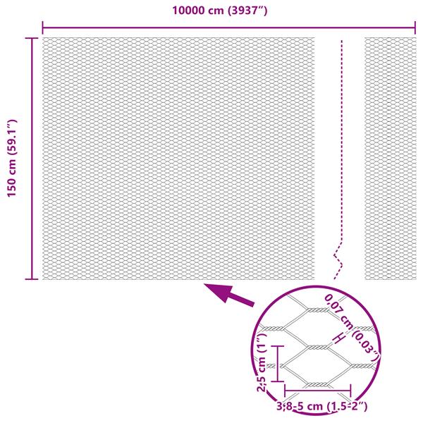 Grote foto vidaxl hexagon hek groen 1.5 x 100 m staal tuin en terras hekken en schuttingen