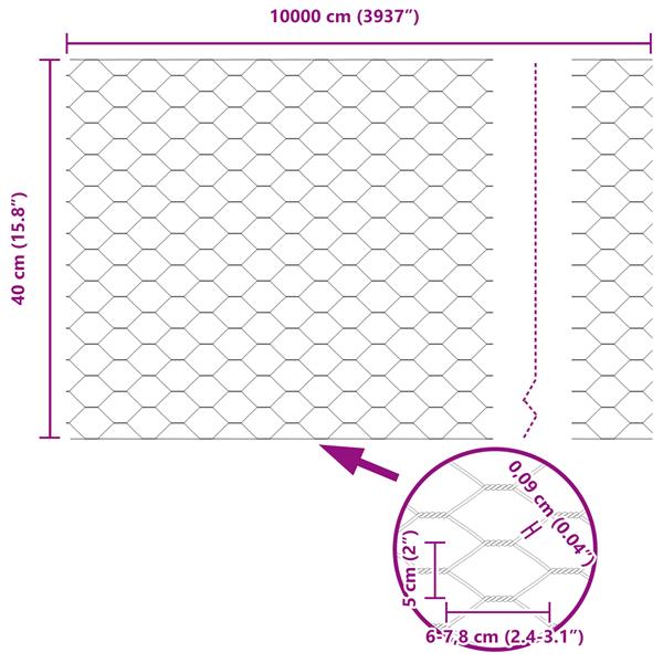 Grote foto vidaxl hexagon hek groen 0.4 x 100 m staal tuin en terras hekken en schuttingen