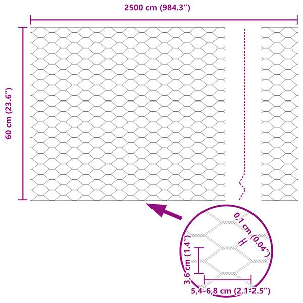 Grote foto vidaxl hexagon hek groen 0.6 x 25 m staal tuin en terras hekken en schuttingen