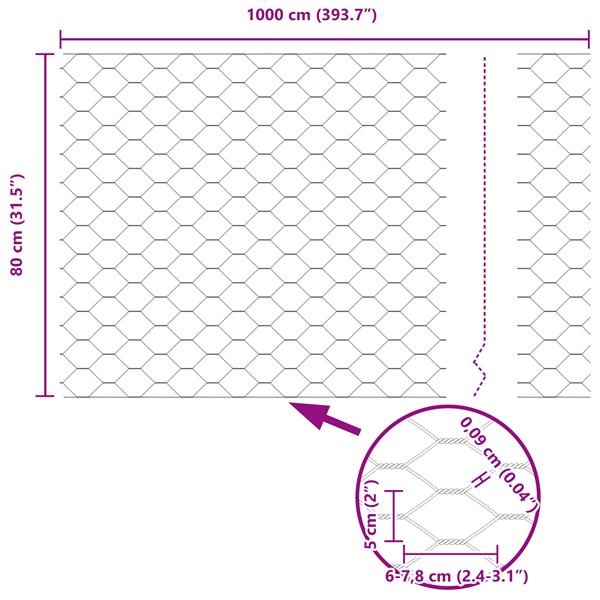 Grote foto vidaxl hexagon hek groen 0.8 x 10 m staal tuin en terras hekken en schuttingen