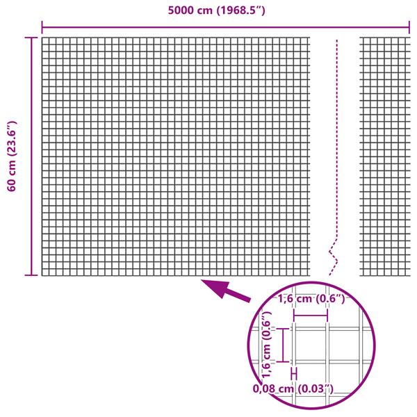 Grote foto vidaxl gelaste draadhek grijs 0.6 x 50 m staal tuin en terras hekken en schuttingen