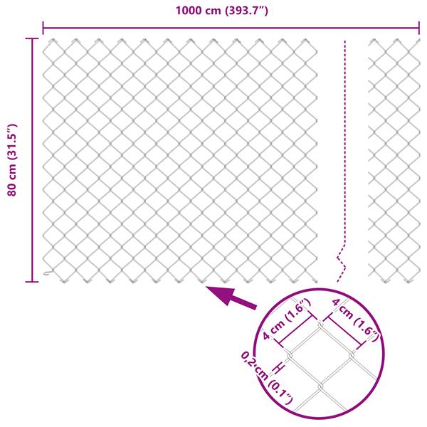 Grote foto vidaxl kettenschakelhek zilver 10 x 0.8 m ge galvaniseerd staal tuin en terras hekken en schuttingen