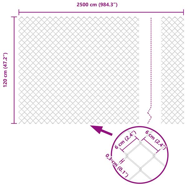 Grote foto vidaxl kettenschakelhek grijs 25 x 1.2 m staal tuin en terras hekken en schuttingen