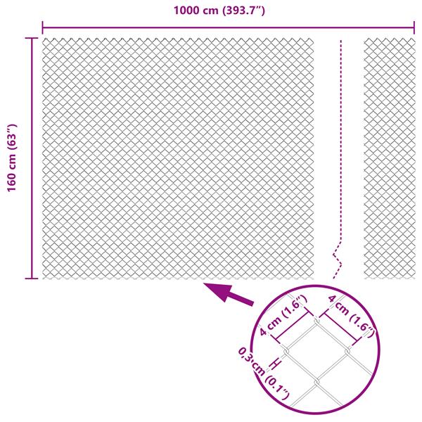 Grote foto vidaxl kettenschakelhek grijs 10 x 1.6 m staal tuin en terras hekken en schuttingen