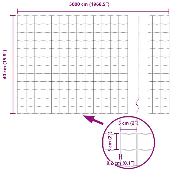 Grote foto vidaxl euro hek zilver 0.4 x 50 m warmverzinkt ijzer tuin en terras hekken en schuttingen