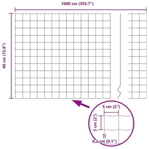 Grote foto vidaxl euro hek zilver 0.4 x 10 m warmverzinkt ijzer tuin en terras hekken en schuttingen
