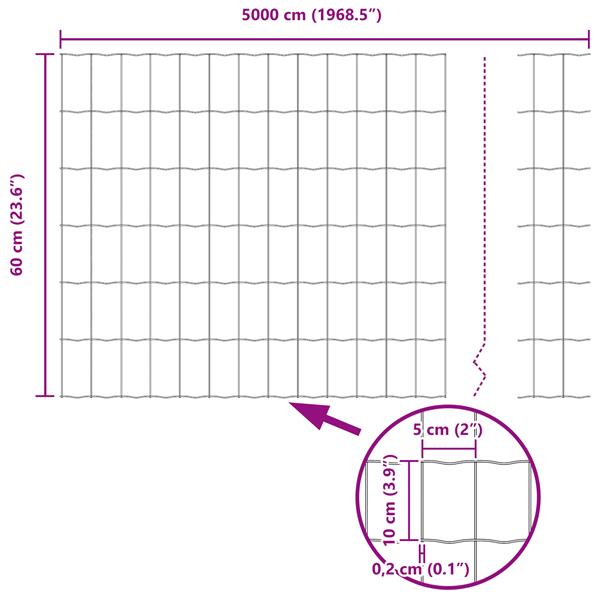 Grote foto vidaxl euro hek grijs 0.6 x 50 m pvc gecoat ijzer tuin en terras hekken en schuttingen