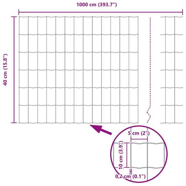 Grote foto vidaxl euro hek grijs 0.4 x 10 m pvc gecoat ijzer tuin en terras hekken en schuttingen