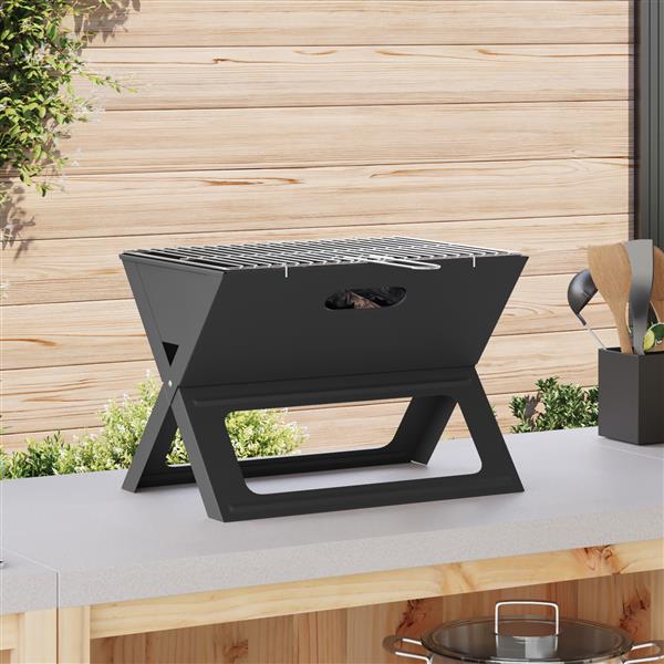 Grote foto vidaxl buiten grill zwart 46 x 30 x 31 cm staal tuin en terras buitenkeukens