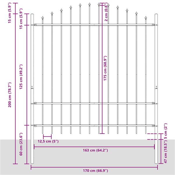 Grote foto vidaxl tuin hek grijs 170 x 175 cm gepoedercoat staal tuin en terras hekken en schuttingen