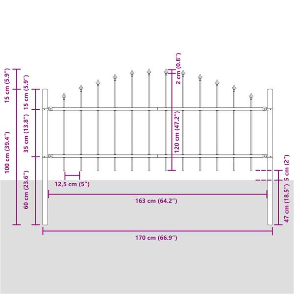 Grote foto vidaxl tuin hek grijs 170 x 75 cm gepoedercoat staal tuin en terras hekken en schuttingen