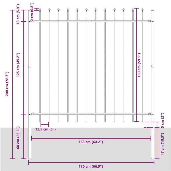 Grote foto vidaxl tuin hek grijs 1.7 x 1.5 m poedergecoat staal tuin en terras hekken en schuttingen